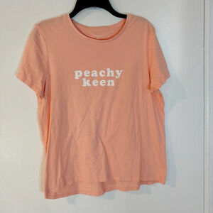 Primark Ladies  Peach Detail T-shirt Size L, Knit Top, Peachy Keen Print / #3134